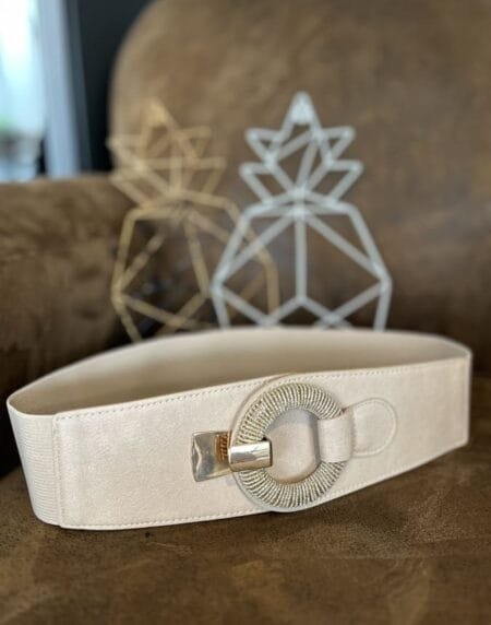 Ceinture élastique beige Lily avec boucle dorée