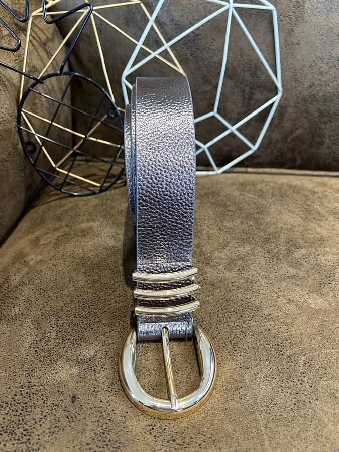 Ceinture grise Valentine avec boucle dorée