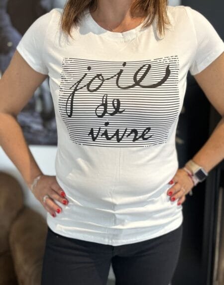 T-shirt blanc Julyann avec motif 'Joie de Vivre' élégant